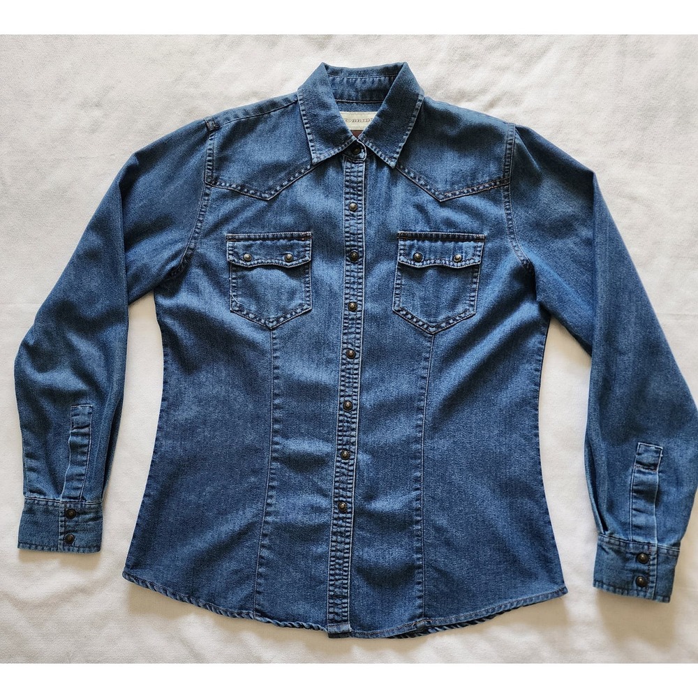 Bit & Bridle Western Denim Fitted Snap Shirt Womens Size Small